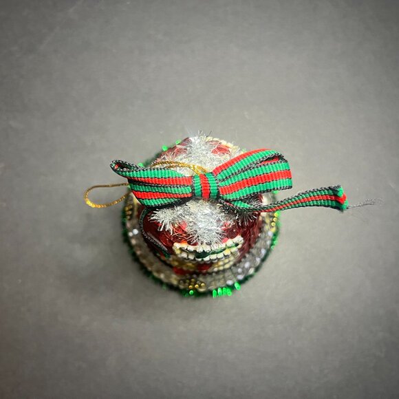 Vintage Red Green Silver Sparkly Sequin Stocking Bell Christmas Tree Ornament 4" - Picture 5 of 6